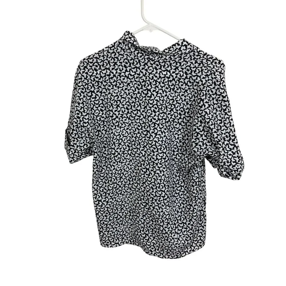 Michael Kors Blouse Butterfly Novelty Print Casual Preppy Minimal Mute Modest S